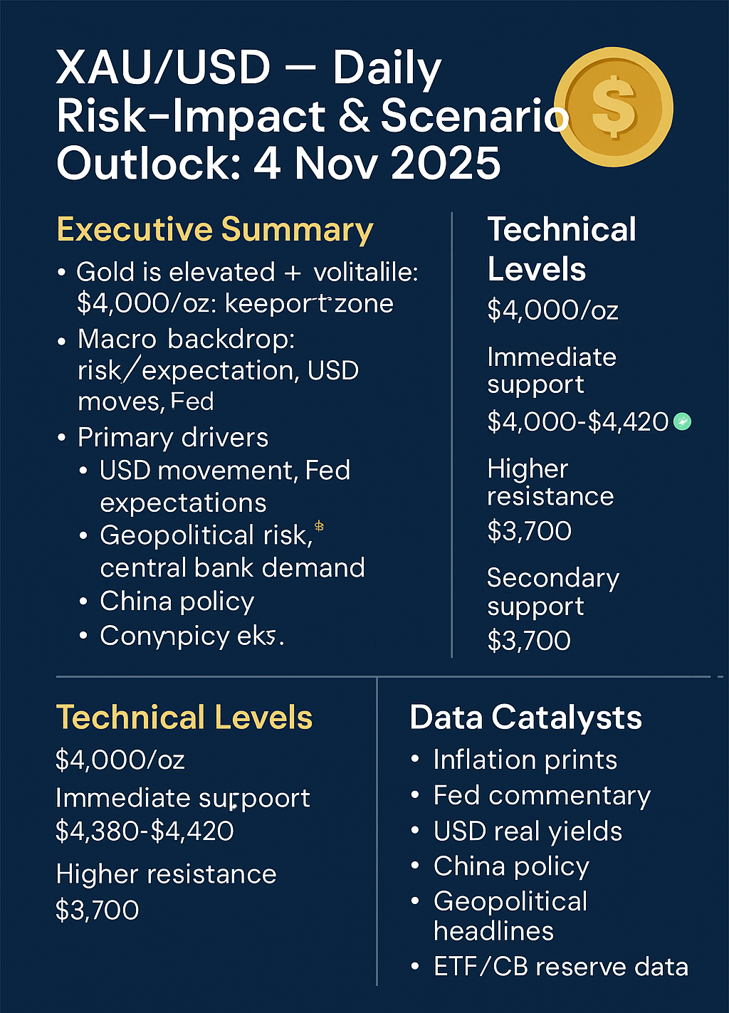 XAU/USD — Daily Risk-Impact & Scenario Outlook: 4 Nov 2025