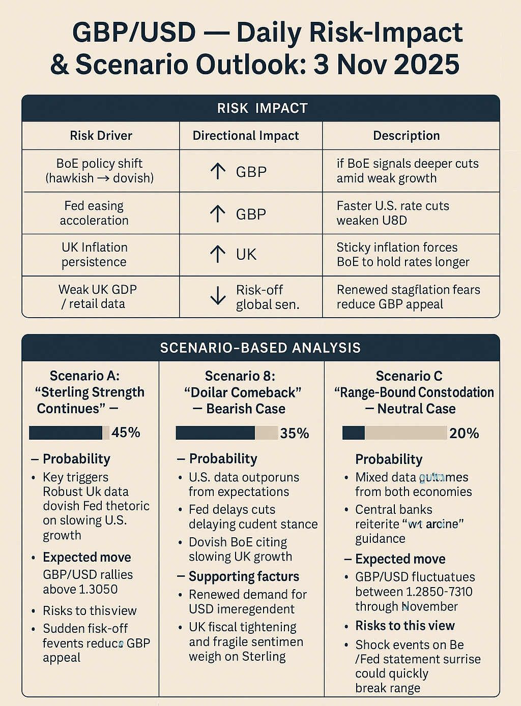 GBP/USD — Daily Risk-Impact & Scenario Outlook: 3 Nov 2025