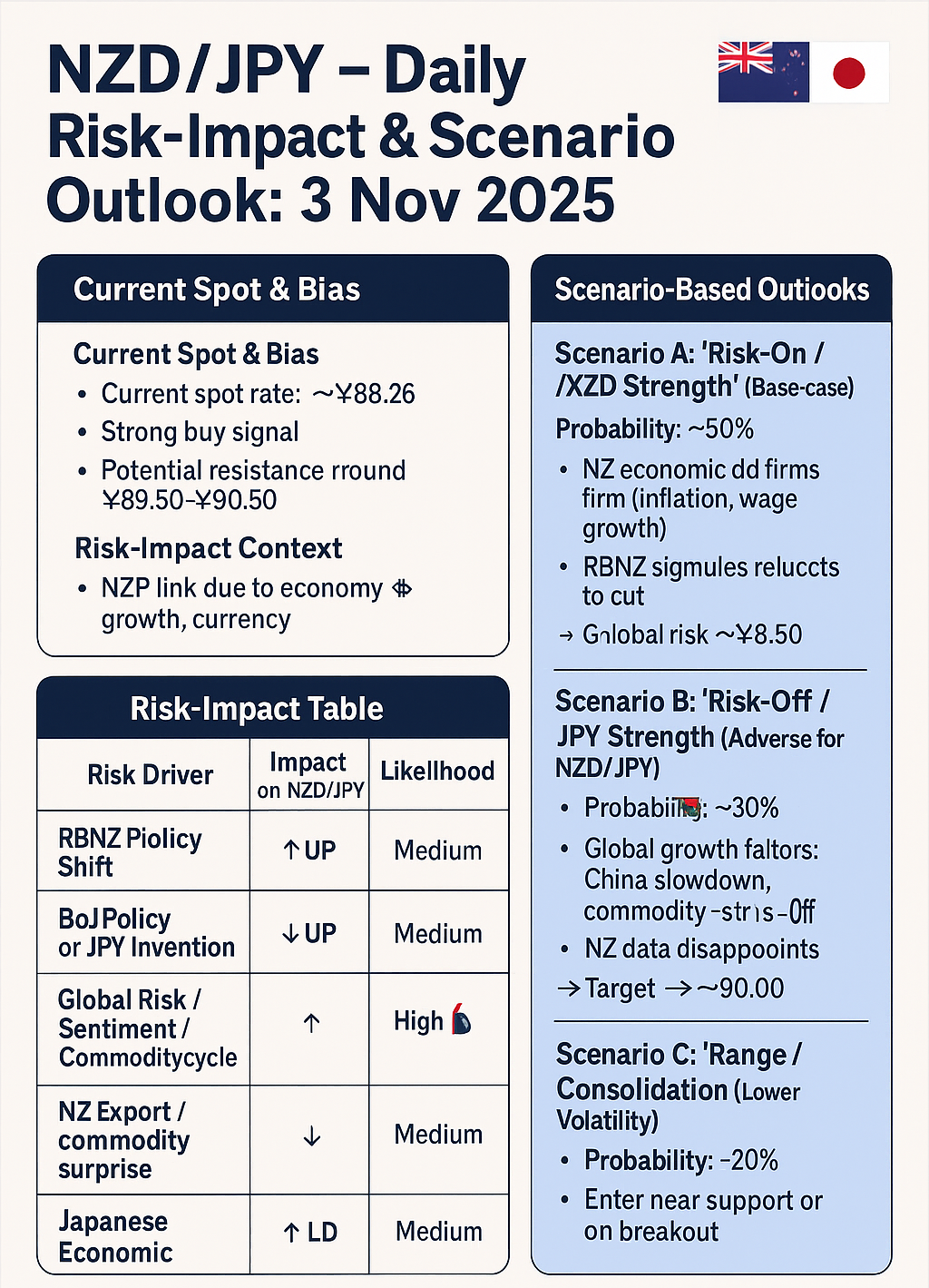 NZD/JPY — Daily Risk-Impact & Scenario Outlook: 3 Nov 2025