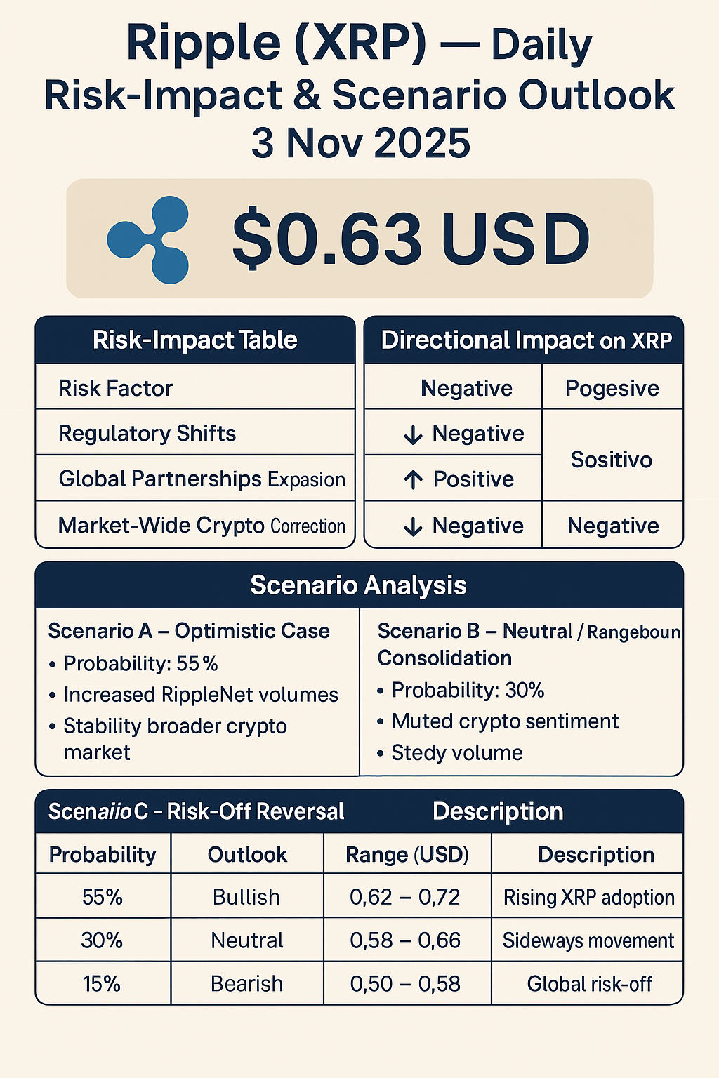 Ripple or XRP — Daily Risk-Impact & Scenario Outlook: 3 Nov 2025
